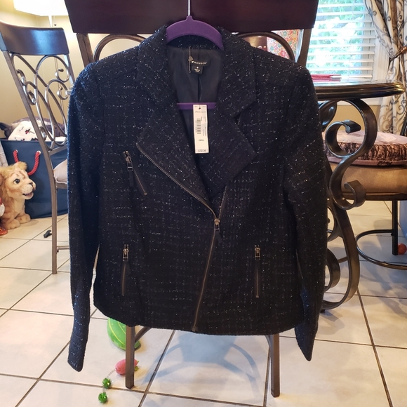 I ❤ Ronson Black Sparkle Twead Multi Zip Jacket - Picture 1 of 7